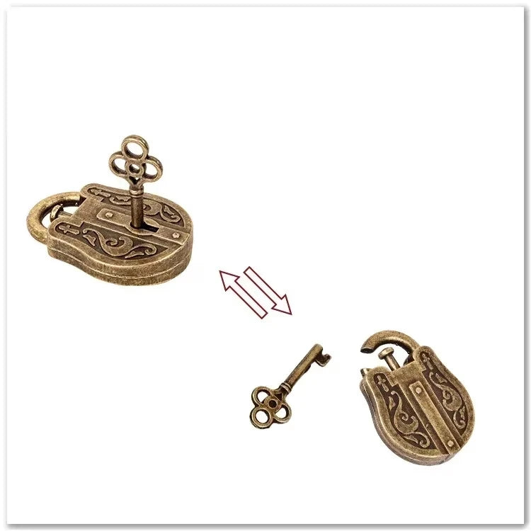 Bronze lock and key variant set on a white background