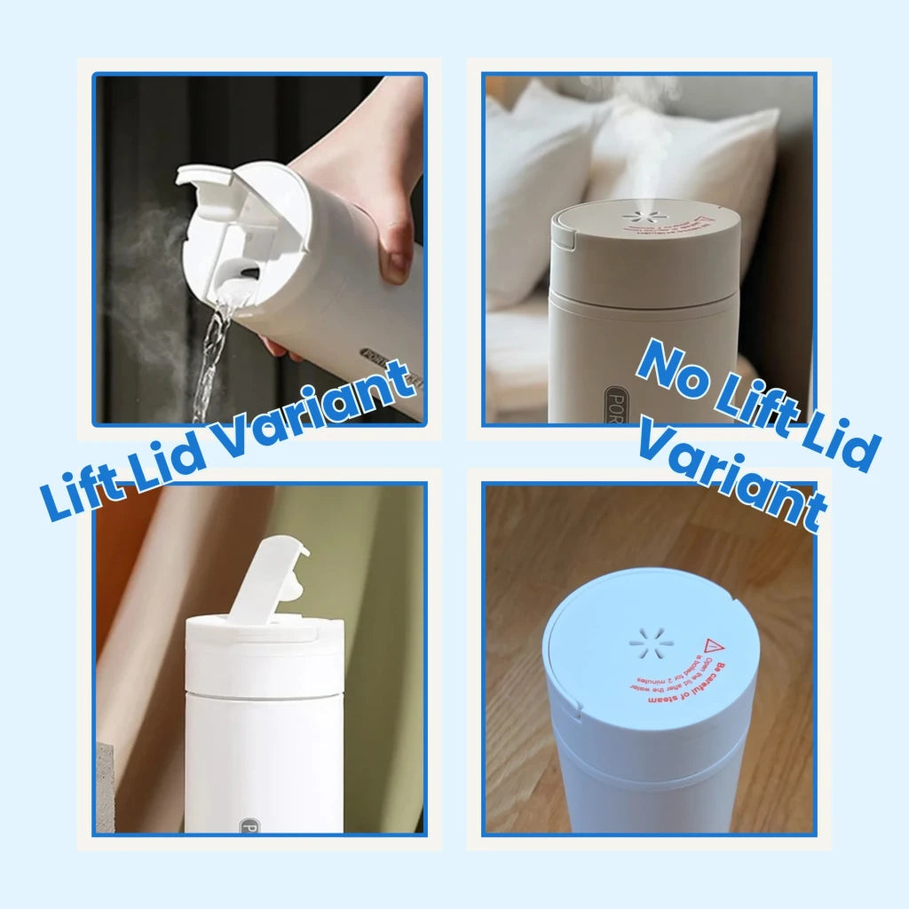 Comparison of a lift lid variant and no lift lid variant of a product on a light blue background.