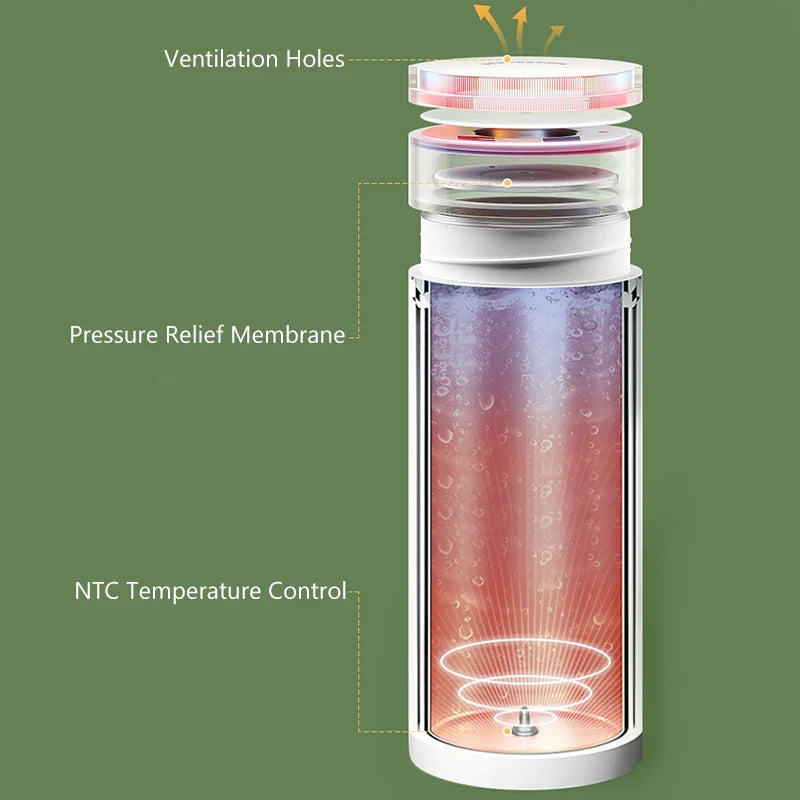 Electric thermos bottle interior view with labeled features on a green background
