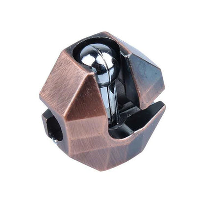 Geometric metal lock puzzle on a white background