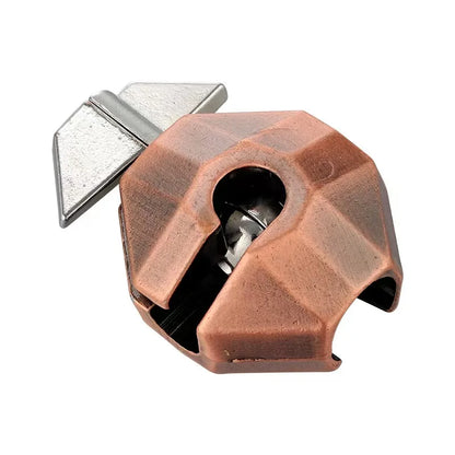 Geometric metal lock puzzle on a white background
