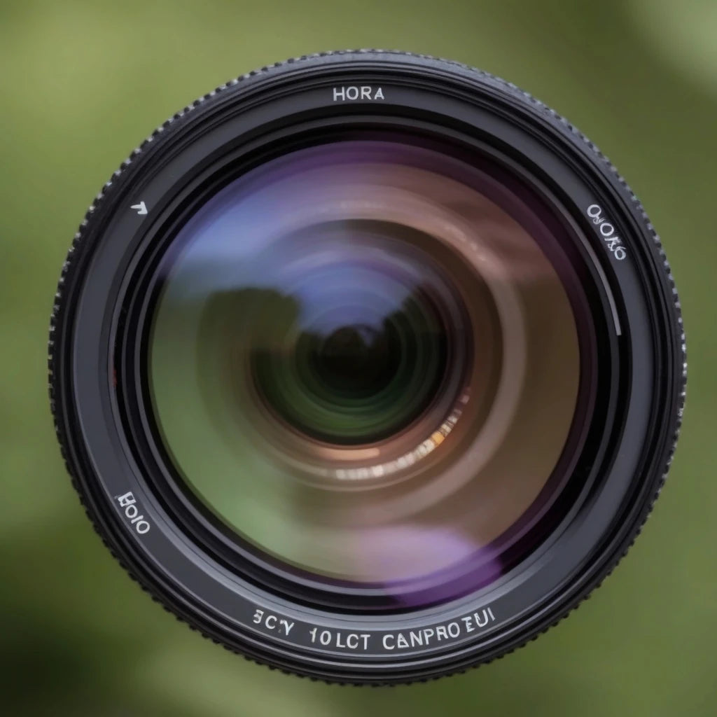 Camera lens with blurred colorful background