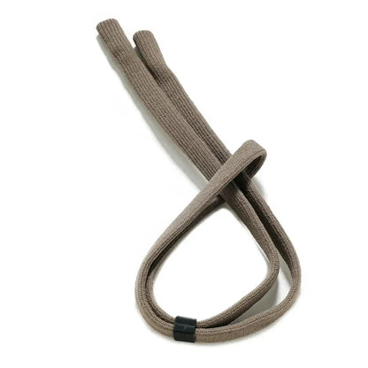Brown colored acrylic strap tied in a loose knot on a white background