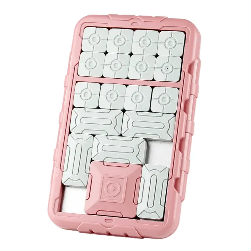 Pink variant of the magnetic super slide puzzle with pink frame and white magnetic sliding panels.