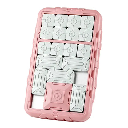 Pink variant of the magnetic super slide puzzle with pink frame and white magnetic sliding panels.