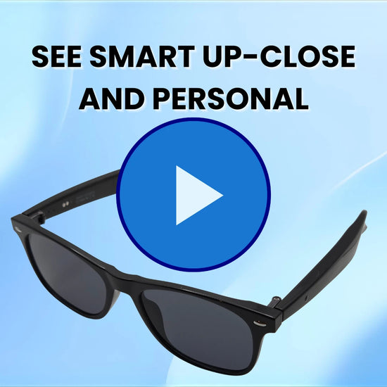 A video showcasing close-up shots of the ai smart glasses frame, buttons and charging ports.