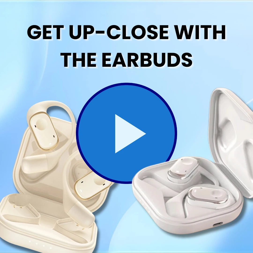 A video showcasing close-up shots of the open-ear earbuds