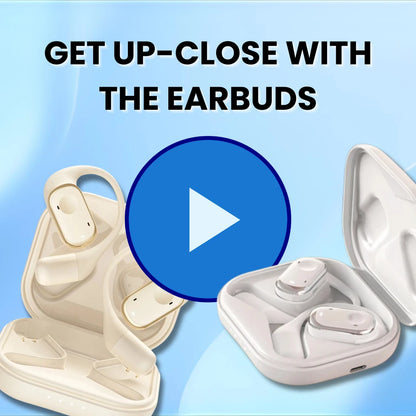 A video showcasing close-up shots of the open-ear earbuds