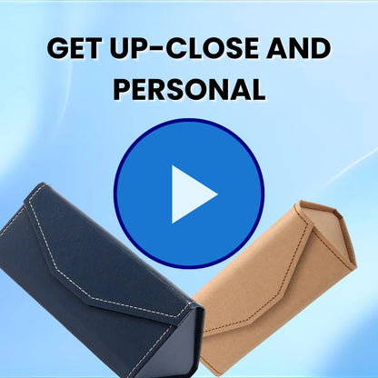 A video showcasing close-up shots of the triangular glasses case and how it fits the ai smart glasses perfectly.